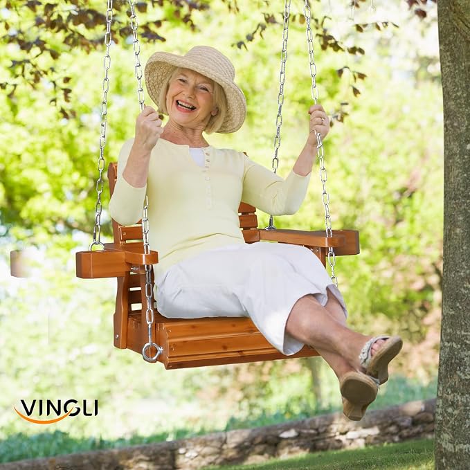 VINGLI Heavy Duty 440 LBS 1-Person Wooden Patio Porch Swing - Image 6