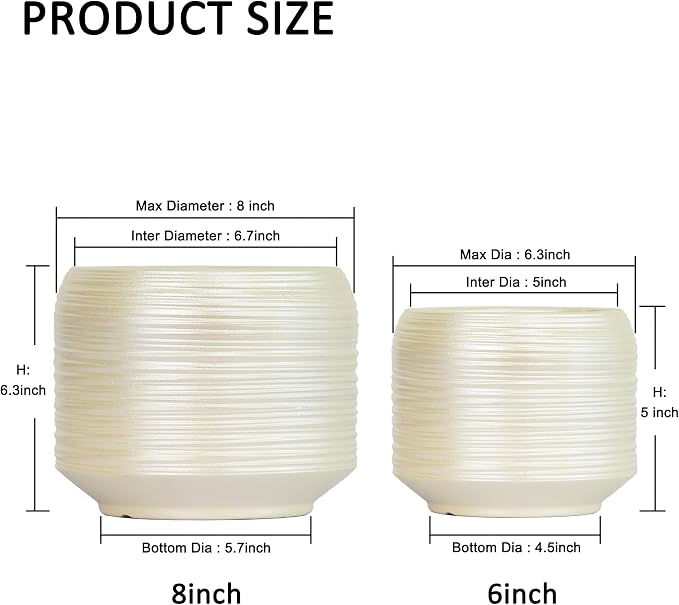8 Inch + 6 Inch Ceramic Plant Pots Indoor - Image 3