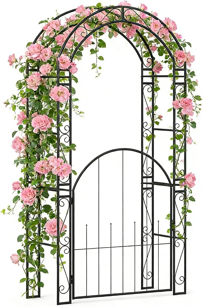 IRONMAX Garden Arch with Gate, 84” Heavy Duty Metal Arbor, Wedding & Event by IRONMAX