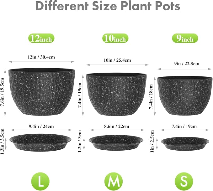12/10/9 inch Large Flower Pots, 3 Set Big Plant Pots - Image 2