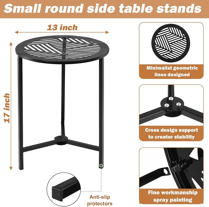 Party Zealot Set of 2 Small Round Metal Side Tables, 13-Inch Black Outdoor End - Image 3