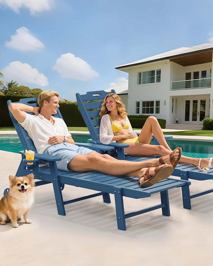 Carauci Lounge Chair Outdoor Set of 4, HDPE Chaise Lounge - Image 2