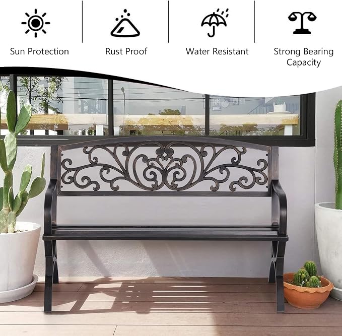 Sophia & William Metal Outdoor Bench, Cast Iron Park Benches - Image 5