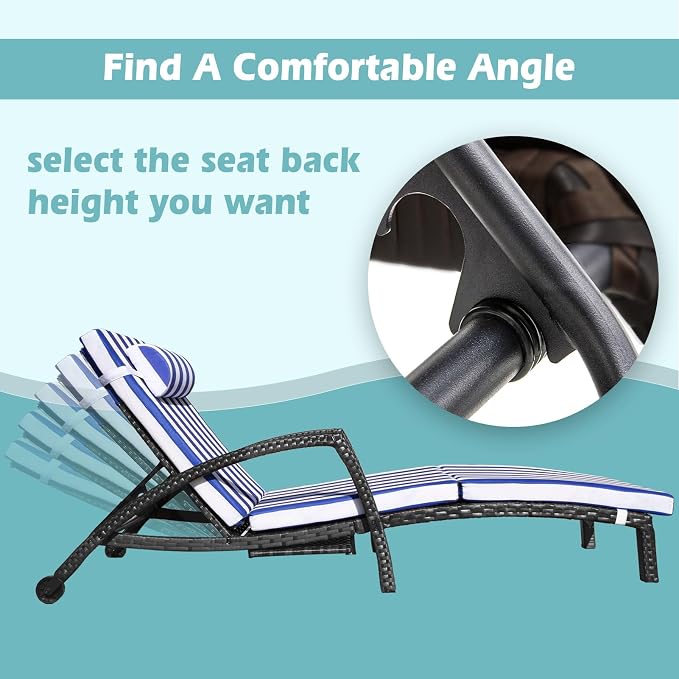 Chaise Lounge Chairs Outdoor Set of 4, Comfy Outside Wicker Patio Pool Lounge - Image 2