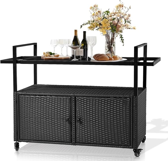 VINGLI Wicker Outdoor Bar Cart by VINGLI