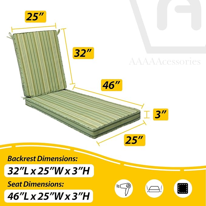 AAAAAcessories Outdoor Chaise Lounge Cushions, Fade-Resistant, Waterproof Patio - Image 5