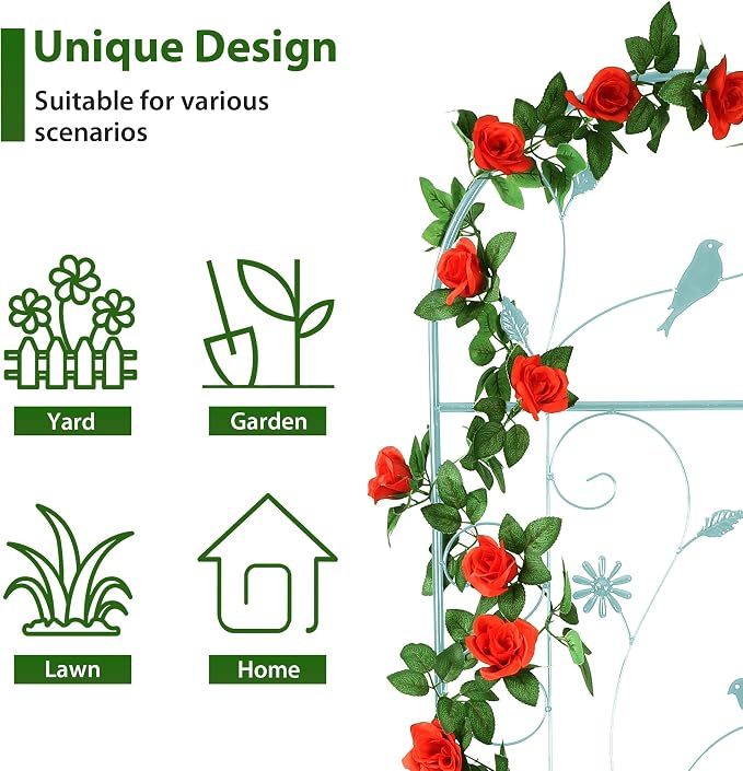 Metal Garden Trellis for Climbing Plants, 2 Pack 86.5" x 19.7" Green Plant - Image 4
