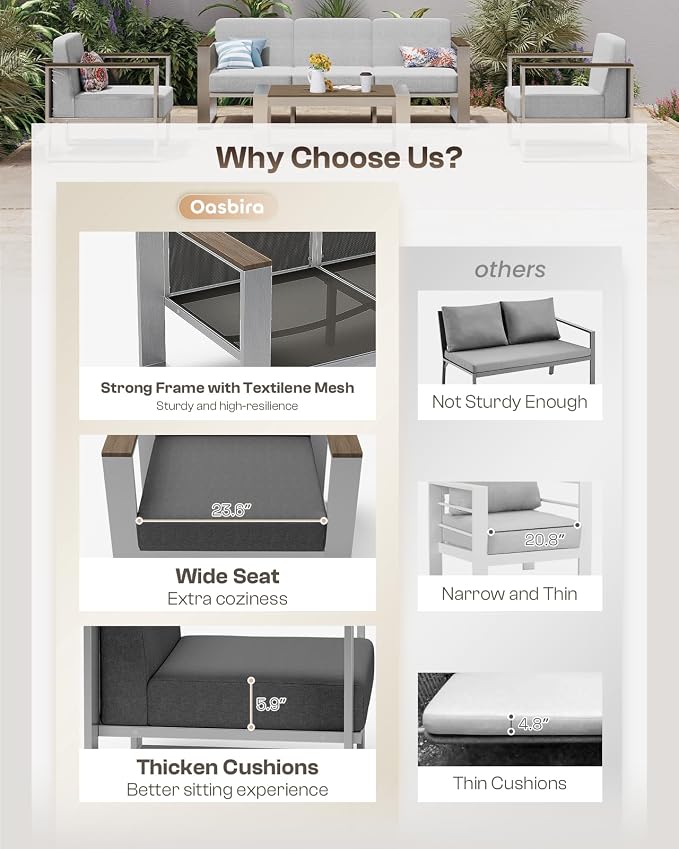 Outdoor Aluminum 3-Seat Sofa, Modern Patio Patio Furniture - Image 6
