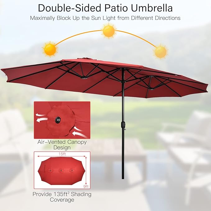Tangkula 10 Pieces Patio Wicker Dining Set w/Double-Sided Patio Umbrella - Image 6