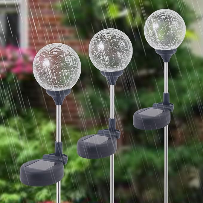 6 Pack Decorative Solar Powered Outdoor Garden Stake Glass Ball Lights - Image 3