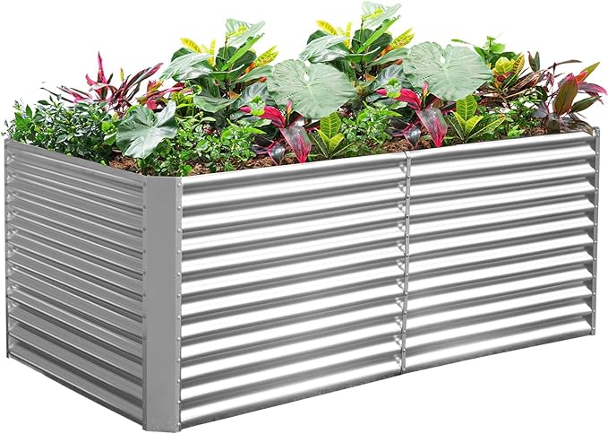 Land Guard 8x4x3ft Rectangular Galvanized Raised Garden Beds, Large-Capacity by LandGuard