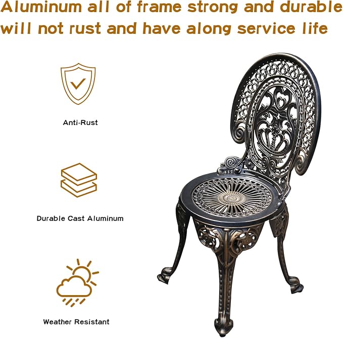 JARDIN DE CENTENNIAL Patio Bistro Set.Rust-Resistant Cast Aluminum Bistro Table - Image 4