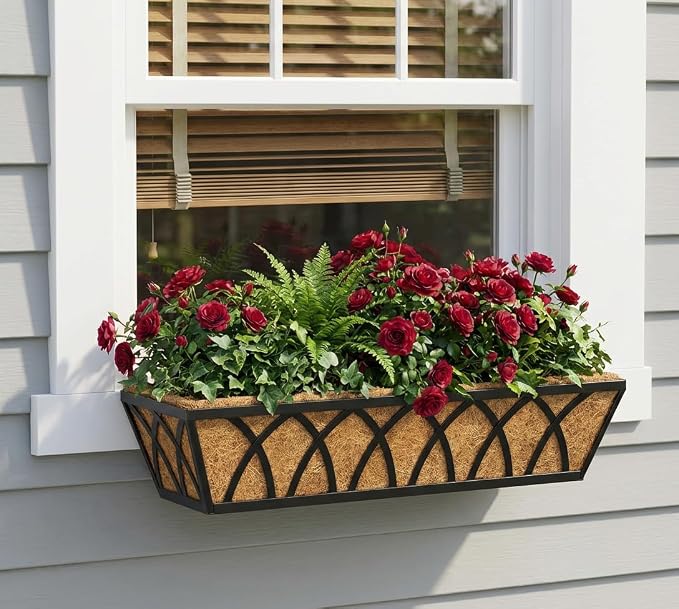 24 Inch Window Deck with Coco Liner, Fence Metal Hanging Flower Planter Window - Image 5