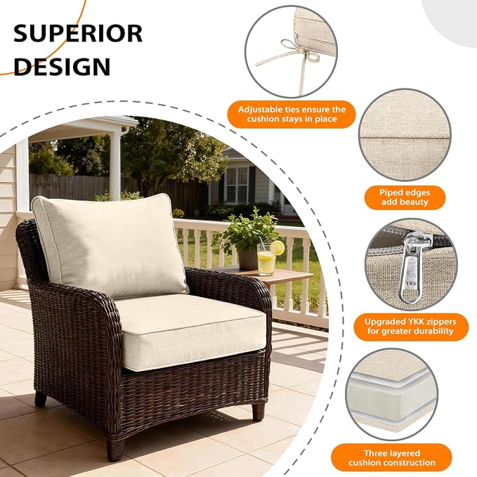 Sundale Outdoor Olefin Deep Seat Cushion, Patio Chair Cushion and Pillow - Image 4