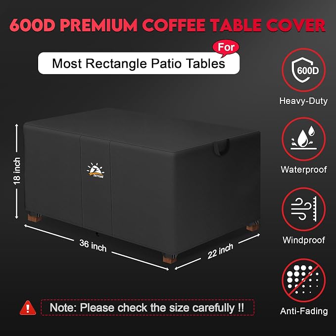 Zettum Outdoor Coffee Table Cover – Coffee Table Cover Rectangle Waterproof & - Image 2