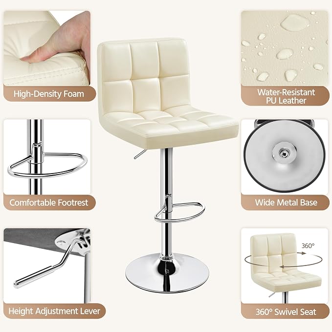 Yaheetech Bar Stools Set of 4, PU Leather Swivel Barstools, Height Adjustable - Image 6