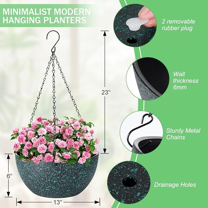 13 inch Hanging Planters for Indoor Plants, 2 Pack Planters for Outdoor Plants - Image 3