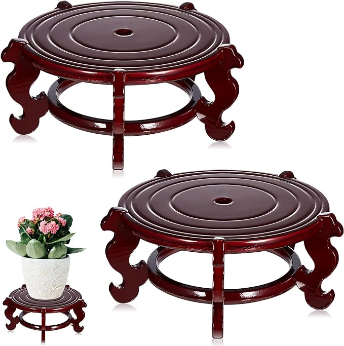 Geetery 2 Pcs 4 to 12 in Wooden Plant Stands Indoor Chinese Oriental Plant Stand by Geetery
