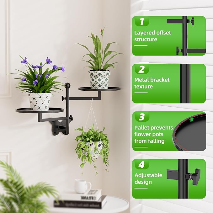 Rotating Window Wall Plant Shelves Indoor Wall Plant Stand Holder 2-Tier Floral - Image 4
