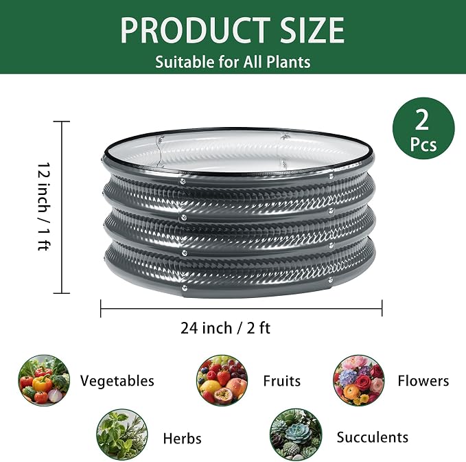 2 Pcs 2x2X1 FT Round Galvanized Raised Garden Bed Kit, Metal Raised Box - Image 2