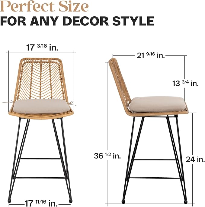 IDZO 400lbs Capacity Rattan Outdoor Counter Stools, Comfort Cushion, Solid - Image 2