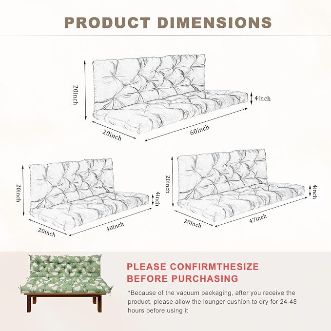 Porch Swing Cushion with Backrest, Waterproof Bench Cushion - Image 3