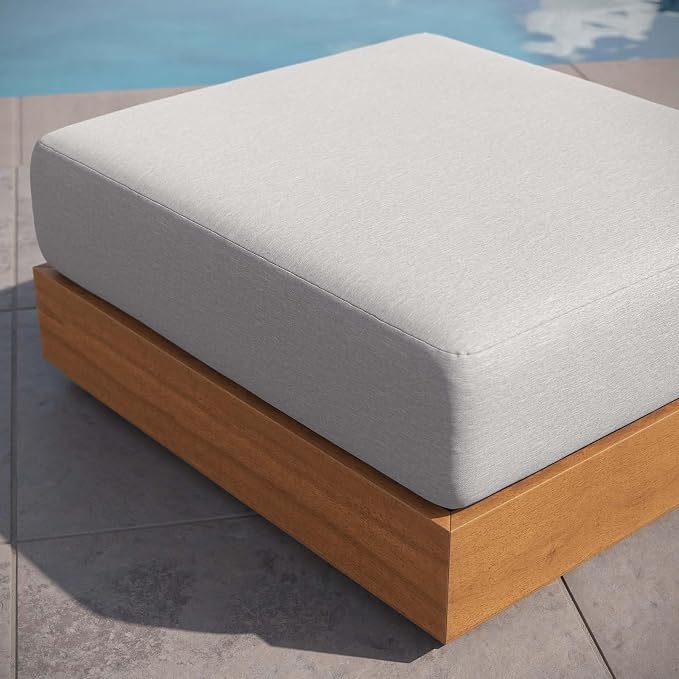Modway Tahoe Acacia Wood Outdoor Ottoman in Natural Light Gray - Image 6
