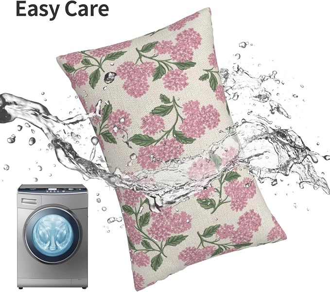 Preppy Pink Pillow Covers 12x20 Inch 2 Pcs Green Hydrangea Flower Decor Throw - Image 5