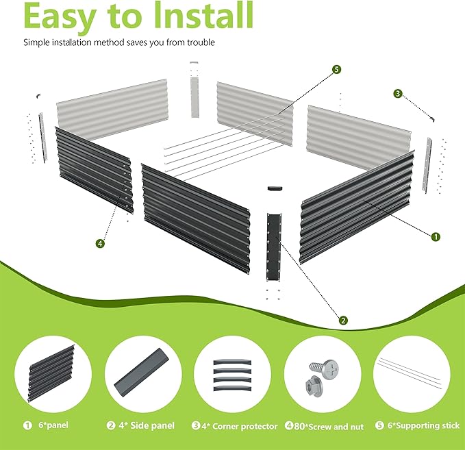 8x4x2FT Galvanized Raised Garden Bed, Galvanized Planter Boxes Outdoor - Image 3
