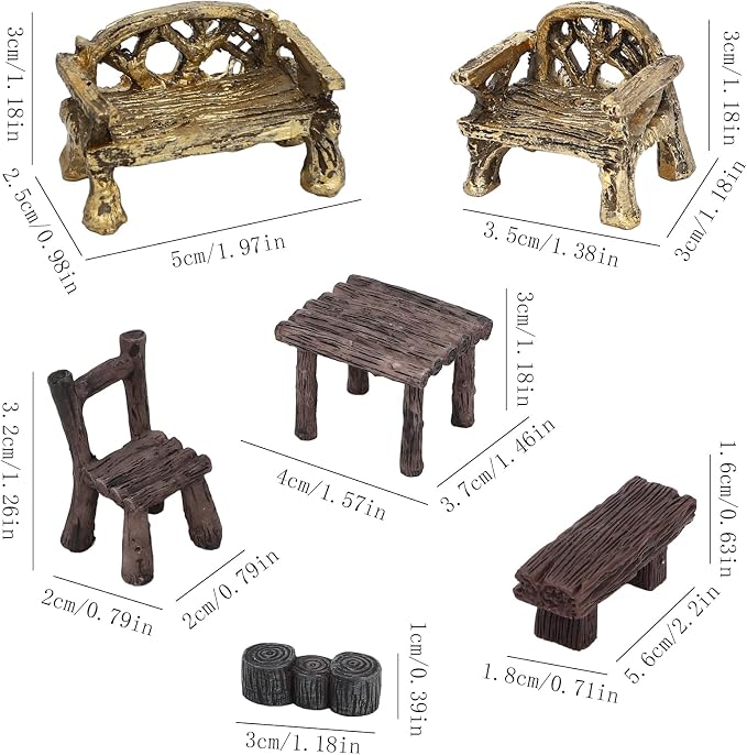 ONEST 14 Pieces Garden Miniature Accessories Mini Table and Chairs Village - Image 2