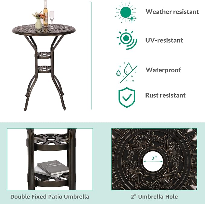 VIVIJASON 3-Piece Outdoor Swivel Bar Stools Set, All Weather Cast Aluminum - Image 4