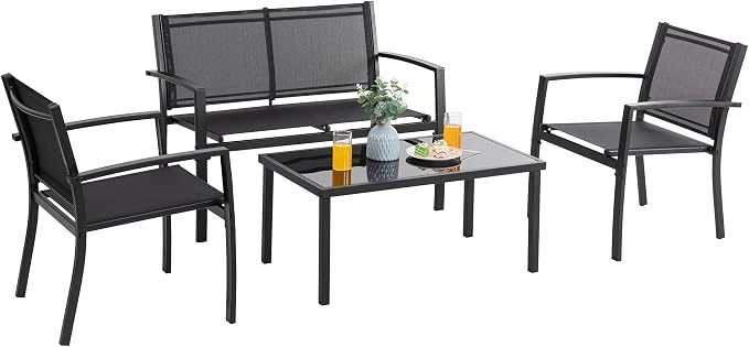 Vongrasig 4 Pieces Patio Furniture Sets, Outdoor Patio Conversation Sets by Vongrasig