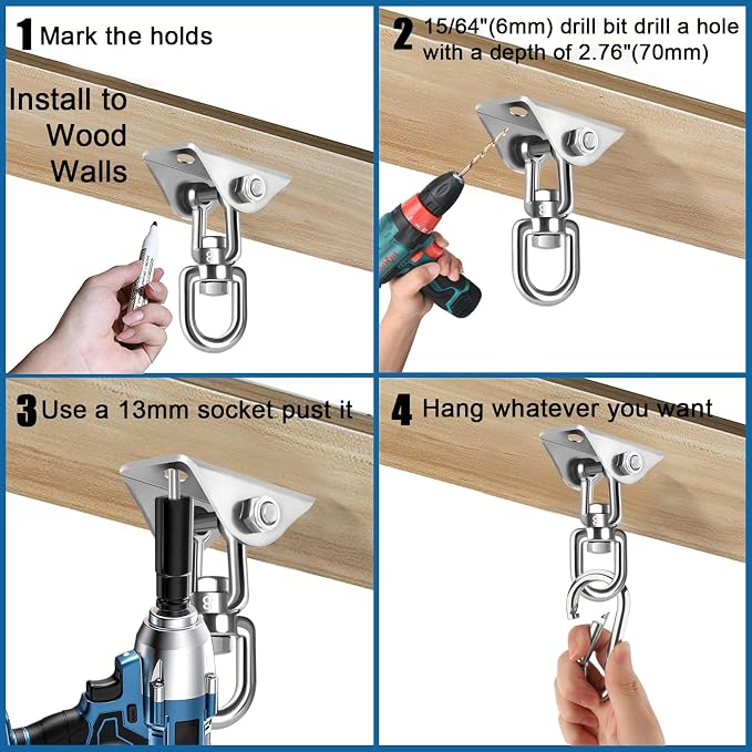 Hammock Hanging kit, 360°Rotating 1200 lb Capacity Heavy Duty, Hanger & Swing - Image 8