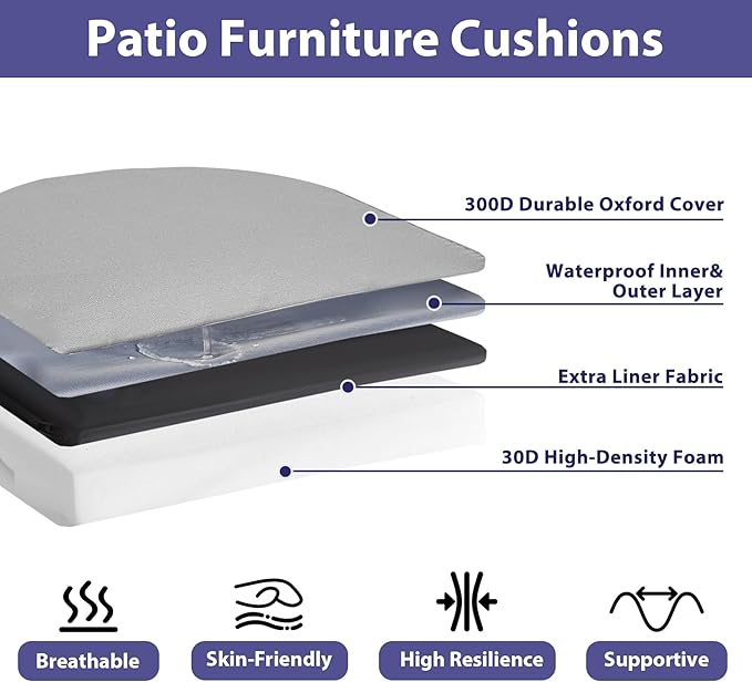 Outdoor Chair Cushions Set of 4 -Waterproof Outdoor Seat Cushions - Image 2