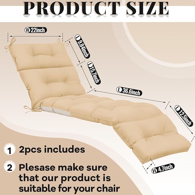 Kigley 2 Pcs Chaise Lounge Cushions 75 x 22 x 5 Inches Soft Lounge Chair - Image 3