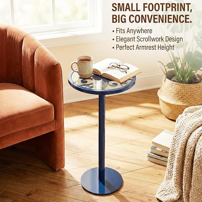 Navy Blue Drink Table, Indoor Outdoor Small Round Side Table - Image 2