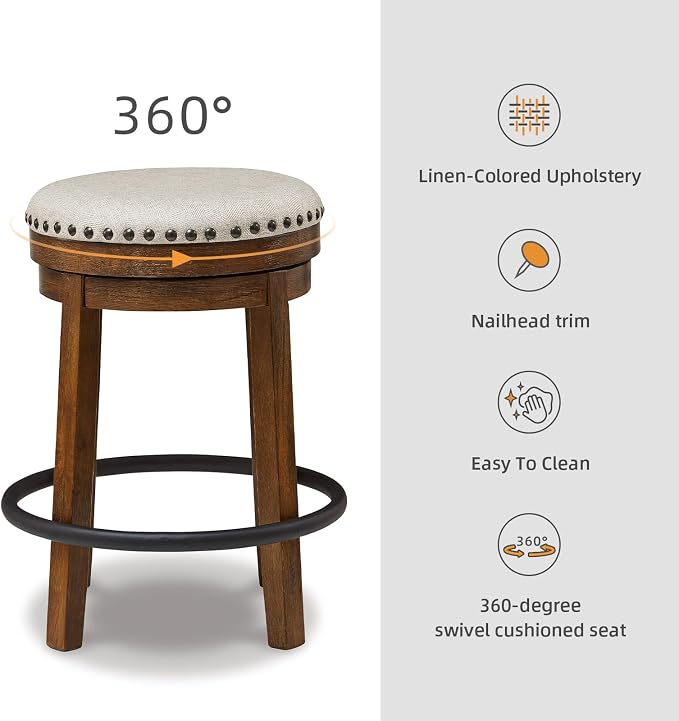 Signature Design by Ashley Valebeck Upholstered Swivel Stool, Cushioned Seat - Image 6