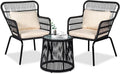 3 Piece Outdoor Wicker Furniture Bistro Set, Rattan Chairs Conversation Sets by HOMEZILLIONS
