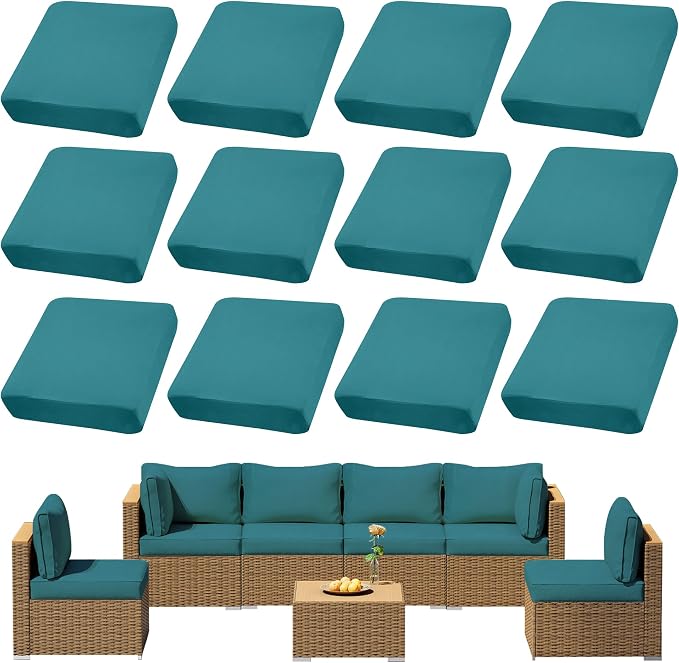 12Pcs Outdoor Cushion Covers, Patio Cushion Covers, Stretch Elastic Slipcovers by dreahoteztil