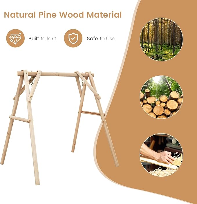 Tangkula 770lbs Porch Swing Frame, Heavy Duty A-Frame Wooden Swing Stand - Image 4