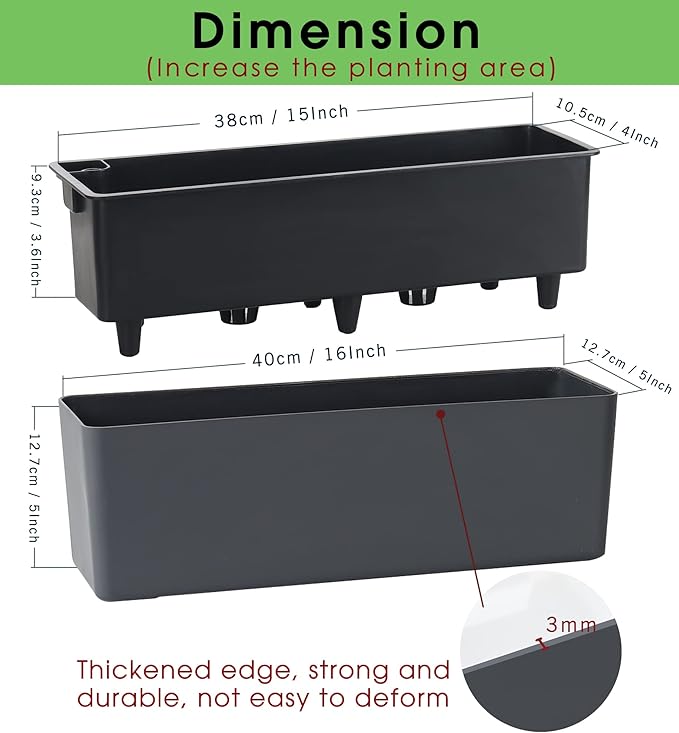 GardenBasix Elongated Self Watering Planter Pots 2-Pack Window Box 5.5 x 16 - Image 4