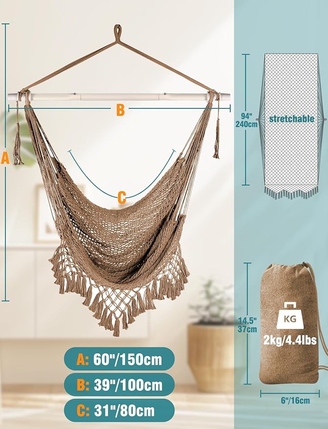 Chihee Hammock Chair Super Large Soft-Spun Cotton Rope Weaving Hanging Chair - Image 4