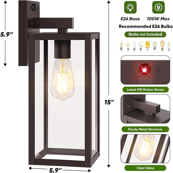 Upgraded Motion Sensor Outdoor Wall Light, Large Size Dusk to Dawn Porch Light - Image 6