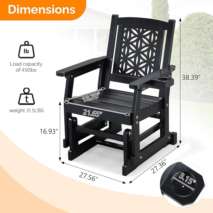 VINGLI Fir Wood Outdoor Glider - Image 3