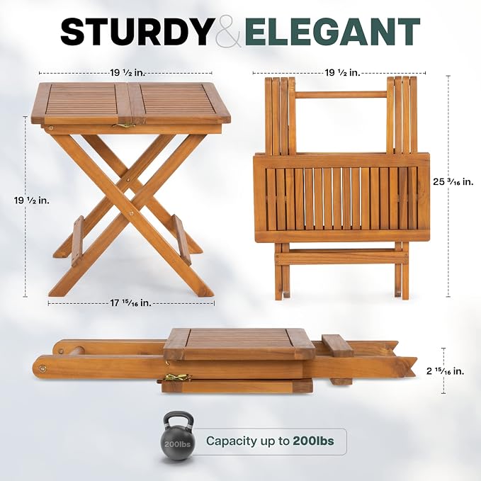 Idzo Mira Acacia Wood Folding Bistro Side Table Outdoor, 19.5 Inch x 19.5 Inch - Image 2
