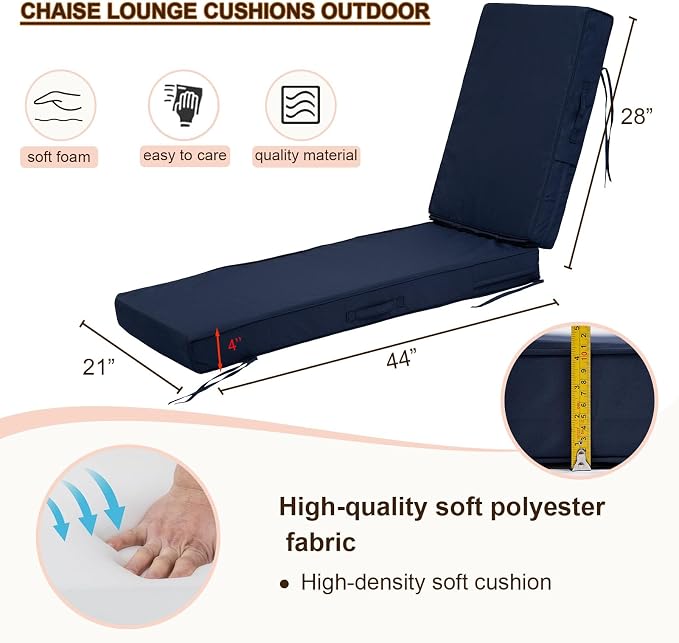 Chaise Lounge Cushions Outdoor Set of 2, Waterproof & Fade Resistant Patio - Image 4