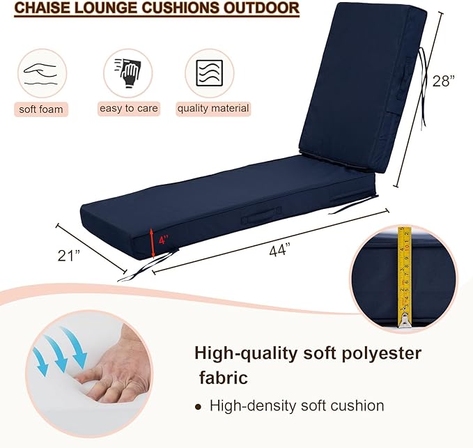 Outdoor Chaise Lounge Cushions, 4 Inch Thick Waterproof Fade Resistant Patio - Image 4