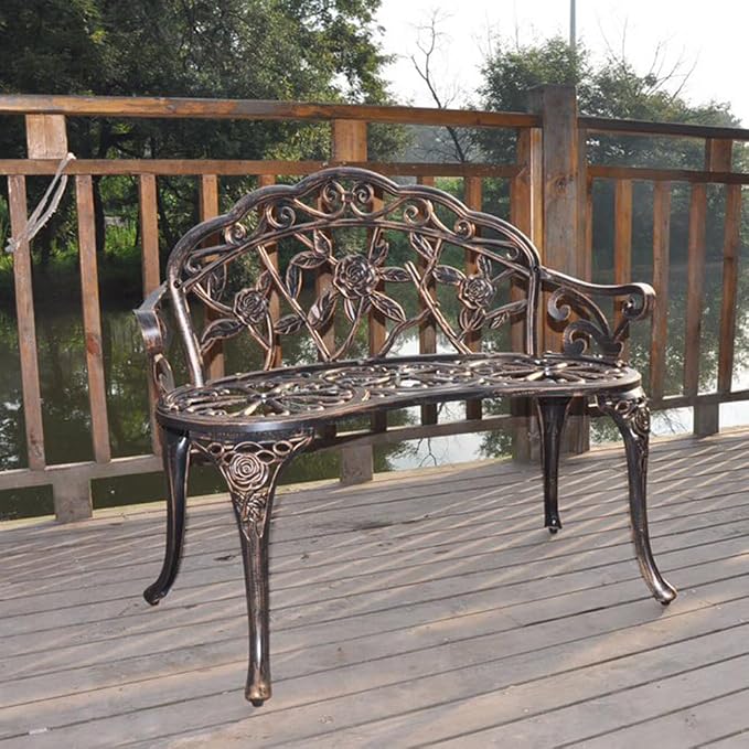 38.5" Outdoor Garden Bench, Patio Furniture Cast Aluminum Outdoor Bench - Image 8