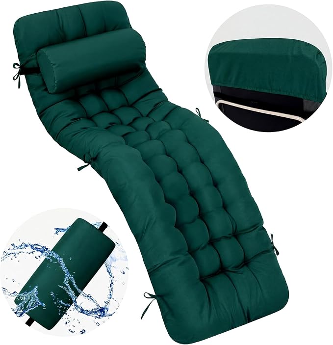 Tudomro 1 Pcs Dark Green 66'' Outdoor Chaise Lounge Cushion Waterproof Patio - Image 9