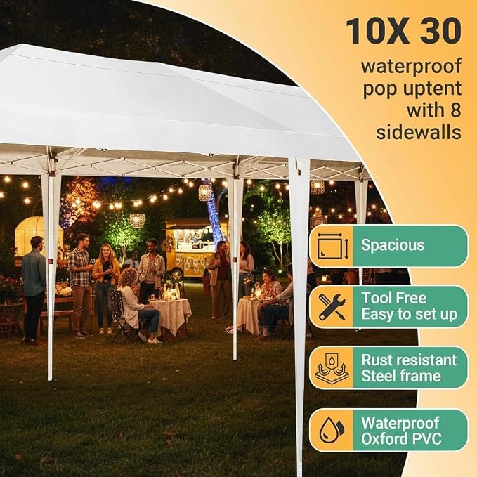 COBIZI 10x30 Pop Up Canopy Tent Commercial Instant Shelter - Image 6